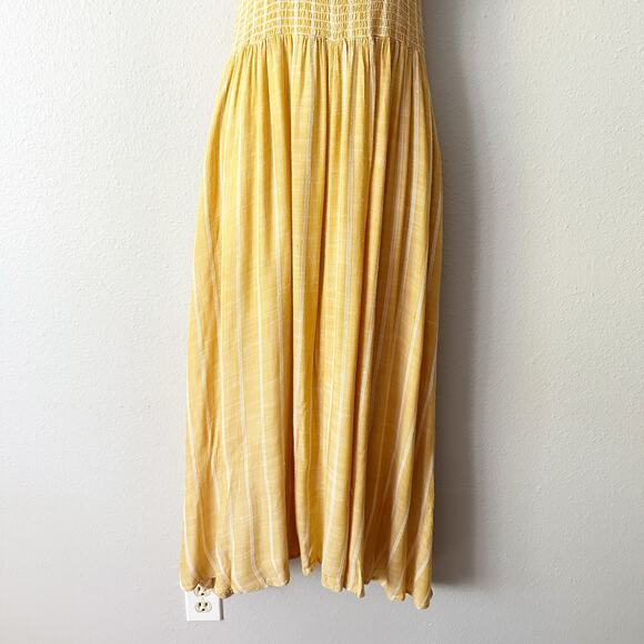 Free People Yellow Smocked Sleeveless Racerback Midi Dress Women's Size XS - Picture 5 of 12